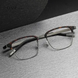 Oveliness Unisex Full Rim Square Screwless Acetate Titanium Eyeglasses 9835