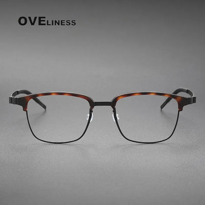 Oveliness Unisex Full Rim Square Screwless Acetate Titanium Eyeglasses 9835