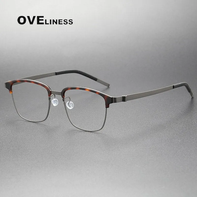 Oveliness Unisex Full Rim Square Screwless Acetate Titanium Eyeglasses 9835