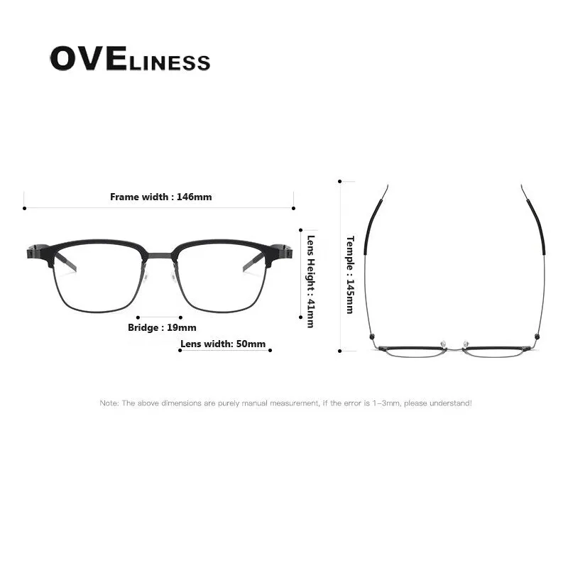 Oveliness Unisex Full Rim Square Screwless Acetate Titanium Eyeglasses 9835