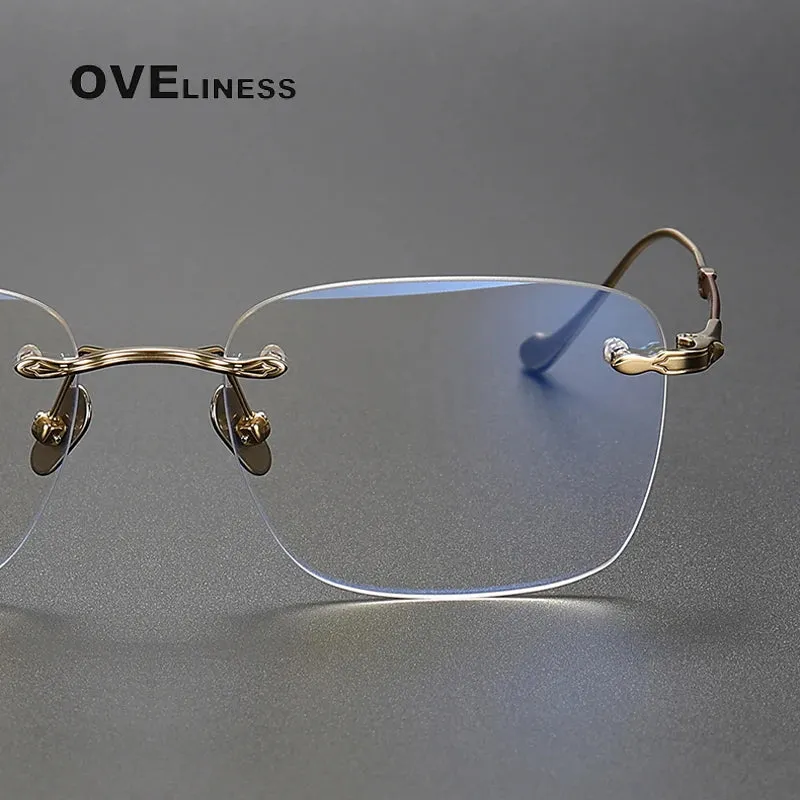 Oveliness Unisex Rimless Square Titanium Eyeglasses 80956