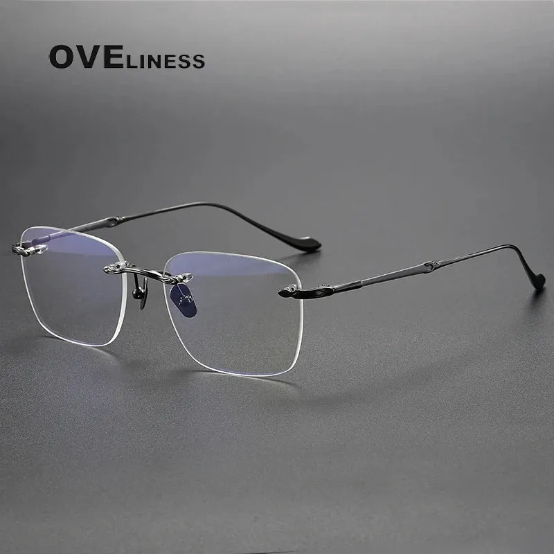 Oveliness Unisex Rimless Square Titanium Eyeglasses 80956