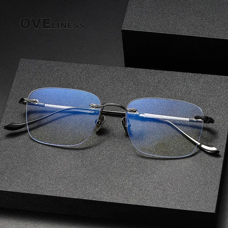Oveliness Unisex Rimless Square Titanium Eyeglasses 80956