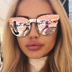 Oversize Pink Rose Gold Sunglasses with Jewel and Cat Eye Embellishments