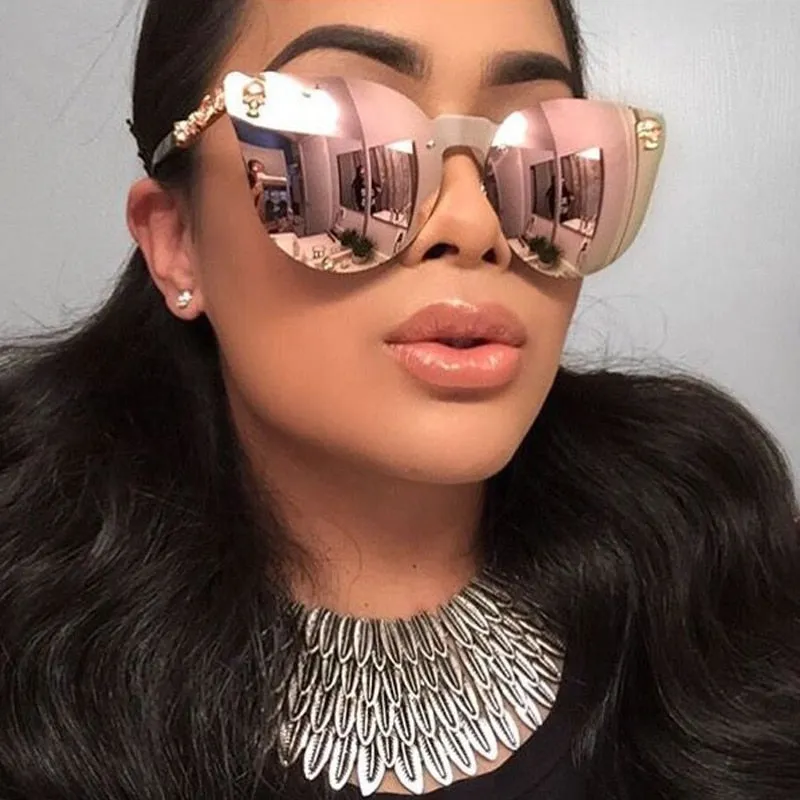 Oversize Pink Rose Gold Sunglasses with Jewel and Cat Eye Embellishments