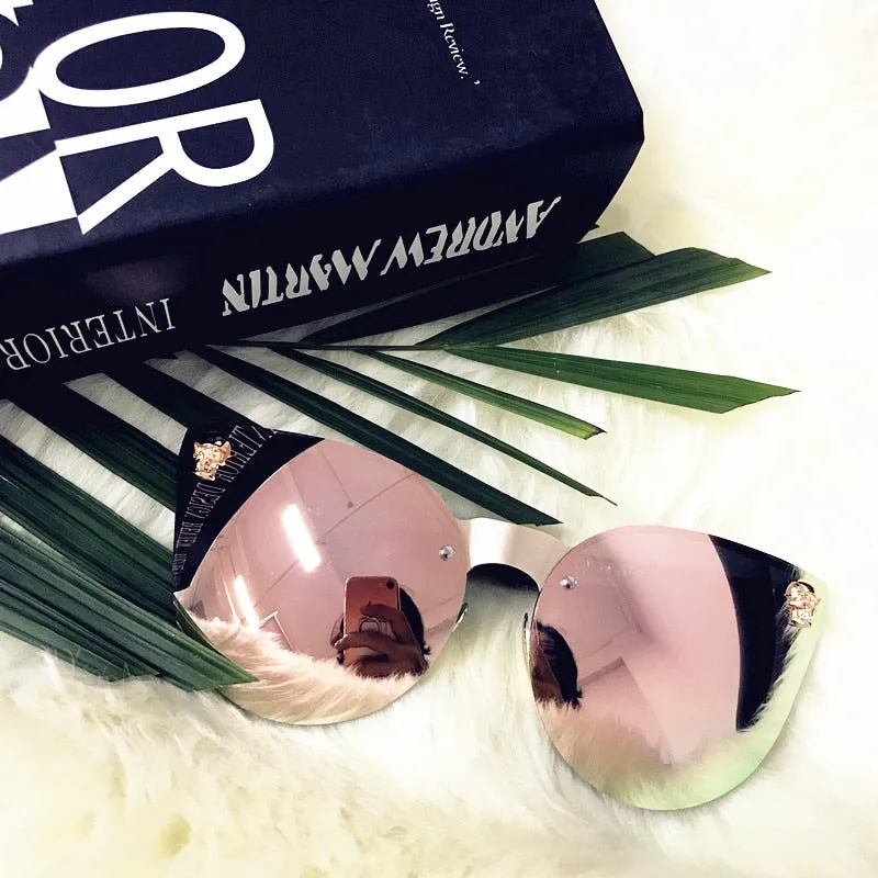 Oversize Pink Rose Gold Sunglasses with Jewel and Cat Eye Embellishments