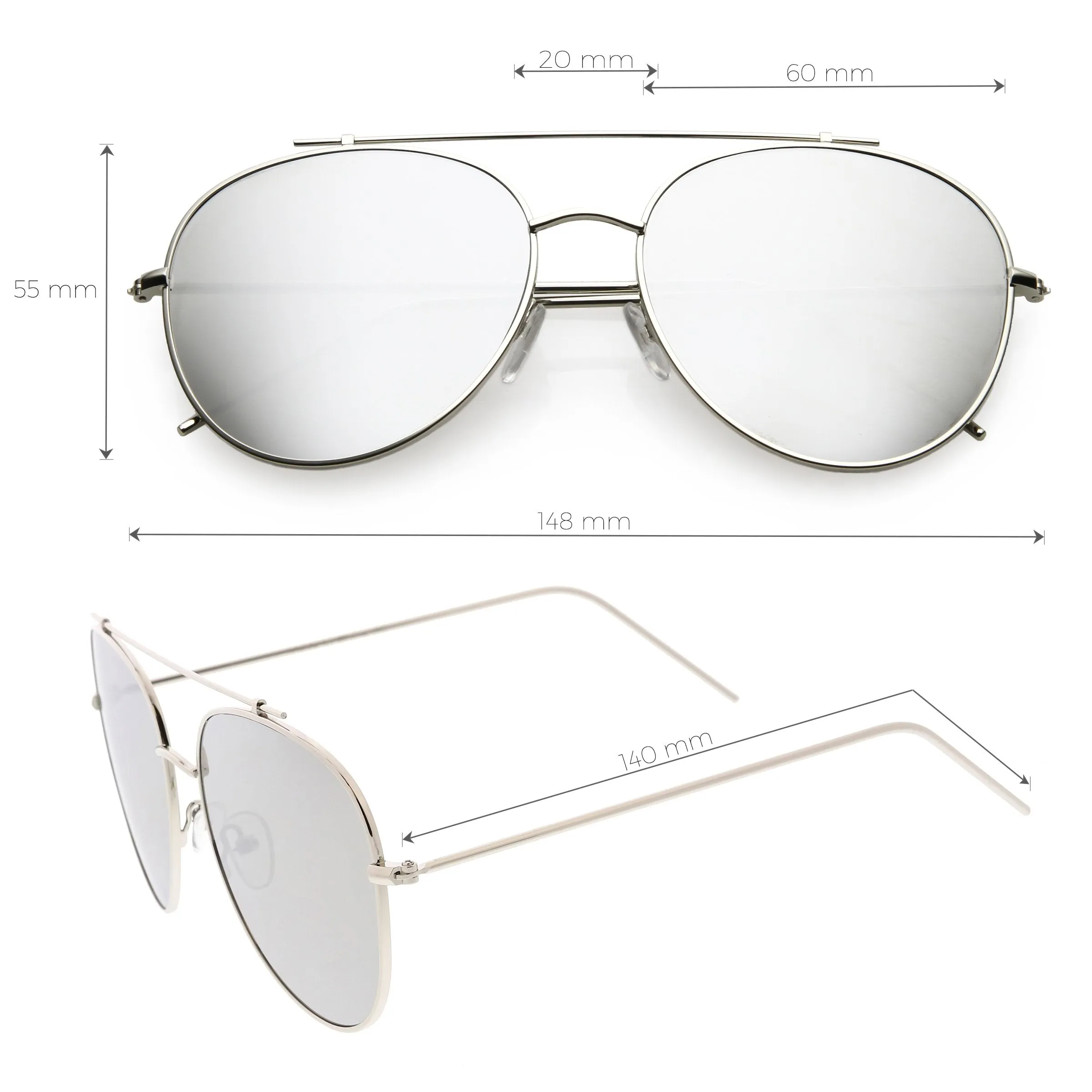 Oversize Retro Modern Mirrored Flat Lens Aviator Sunglasses C856