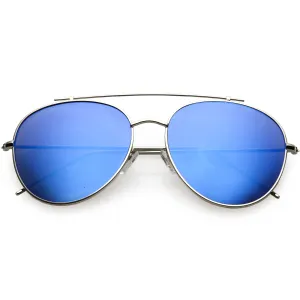 Oversize Retro Modern Mirrored Flat Lens Aviator Sunglasses C856