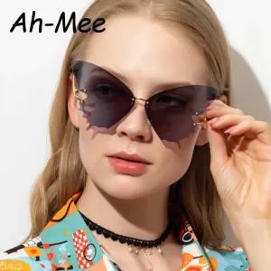 Oversized Butterfly Rimless Cycling Sunglasses Women Brand Steampunk Metal Punk Sun Glasses Vintage Gradient Ocean Lens Eyewear