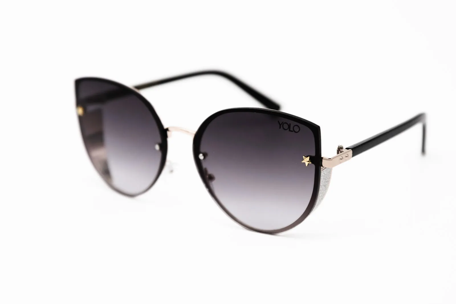 Oversized Cat Eye Side Glitter Shield Fashion Sunglasses