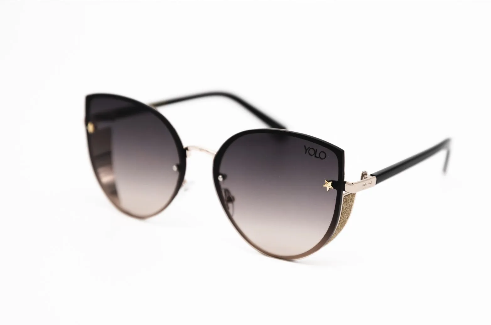 Oversized Cat Eye Side Glitter Shield Fashion Sunglasses