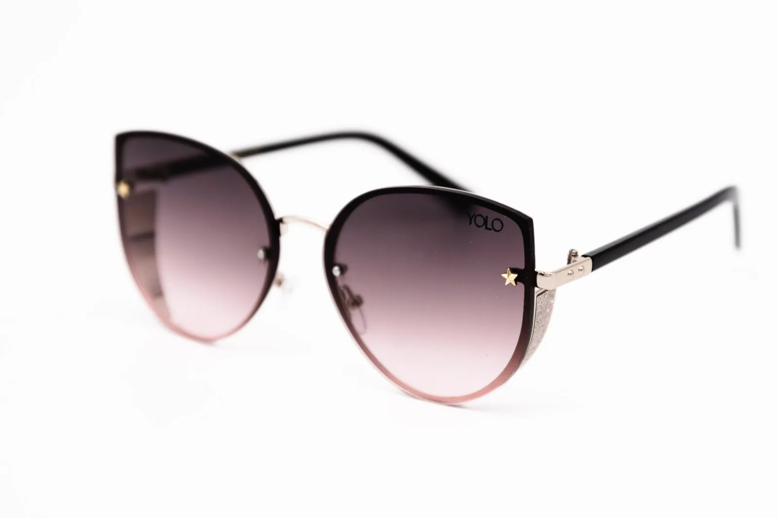 Oversized Cat Eye Side Glitter Shield Fashion Sunglasses