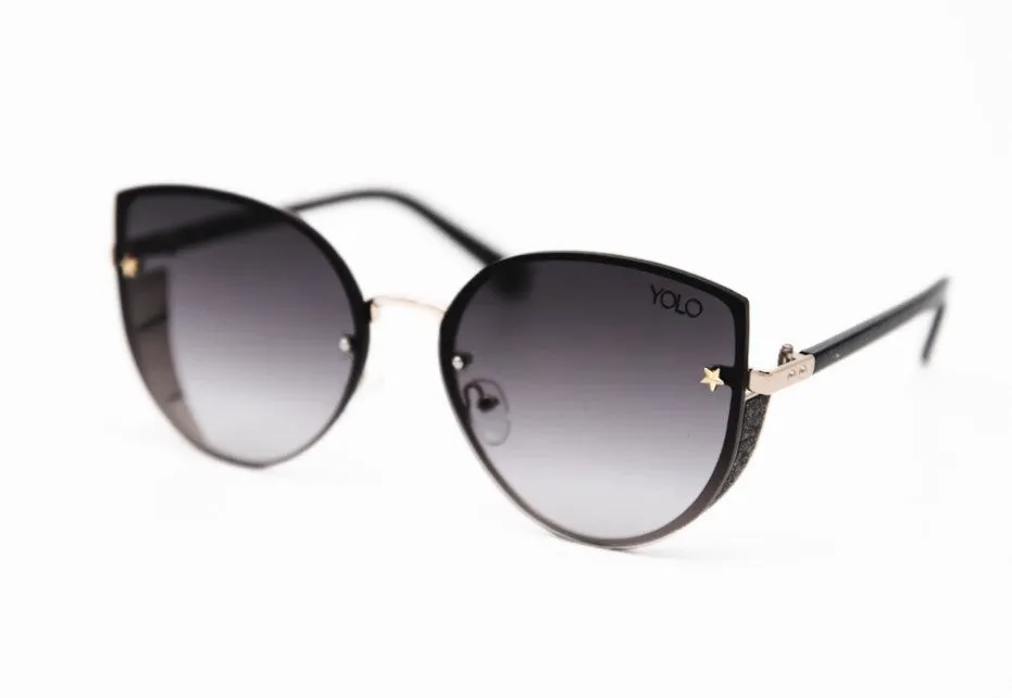 Oversized Cat Eye Side Glitter Shield Fashion Sunglasses