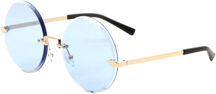 Oversized Rimless Diamond Edge Cut Lens Round Sunglasses