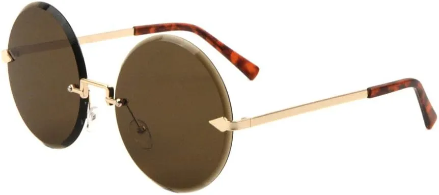 Oversized Rimless Diamond Edge Cut Lens Round Sunglasses