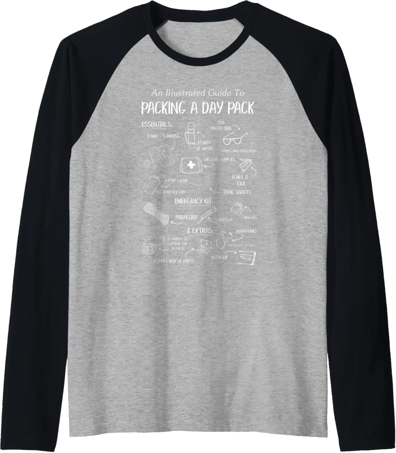 Packing A Day Pack Hiking Camping Trekking Mountaineering Raglan Baseball Tee