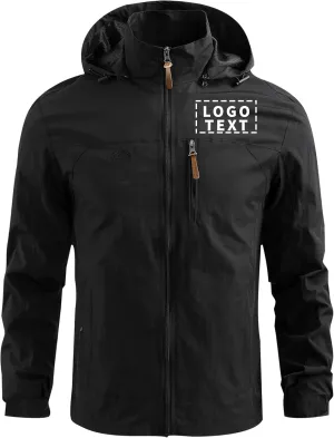 Personalized Men's Waterproof Raincoat Custom Lightweight Hooded Jacket Hiking Coat Softshell Windbreaker