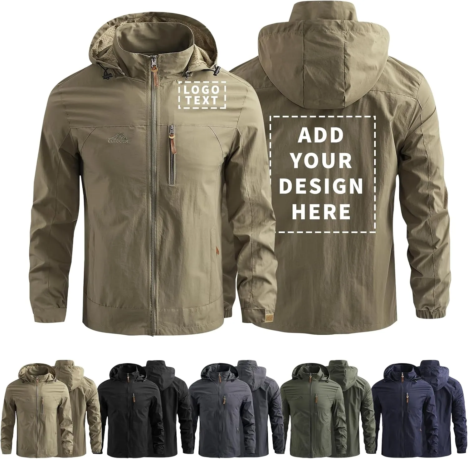 Personalized Men's Waterproof Raincoat Custom Lightweight Hooded Jacket Hiking Coat Softshell Windbreaker
