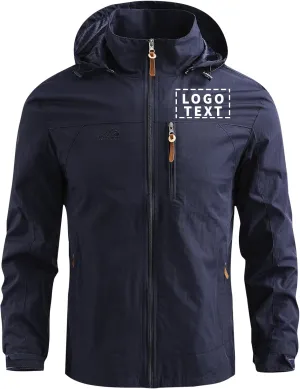 Personalized Men's Waterproof Raincoat Custom Lightweight Hooded Jacket Hiking Coat Softshell Windbreaker