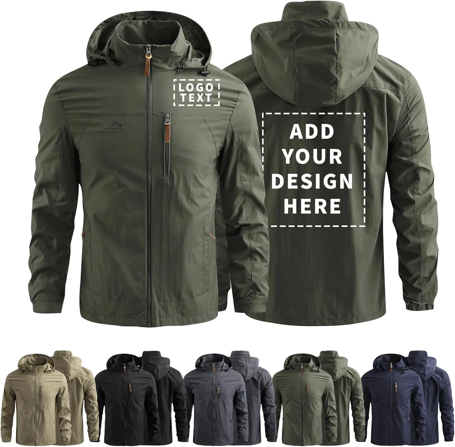 Personalized Men's Waterproof Raincoat Custom Lightweight Hooded Jacket Hiking Coat Softshell Windbreaker