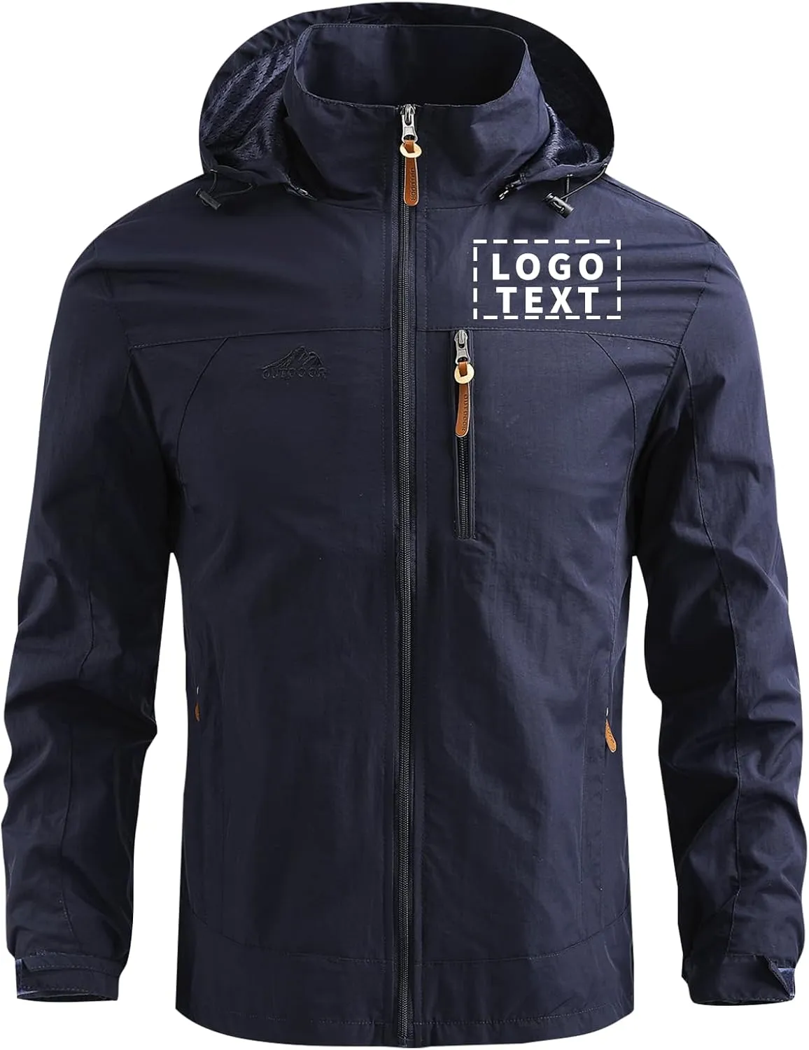 Personalized Men's Waterproof Raincoat Custom Lightweight Hooded Jacket Hiking Coat Softshell Windbreaker