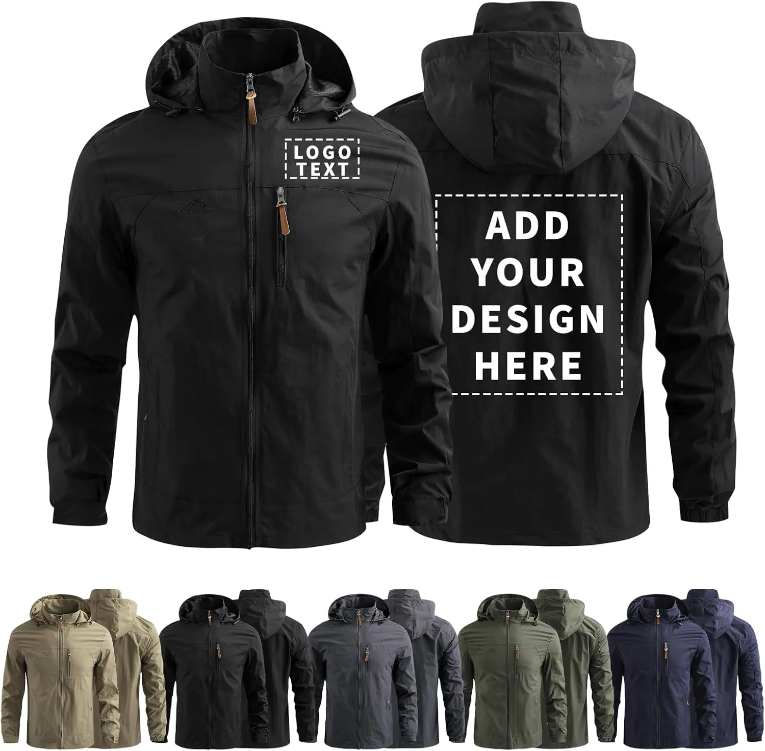 Personalized Men's Waterproof Raincoat Custom Lightweight Hooded Jacket Hiking Coat Softshell Windbreaker