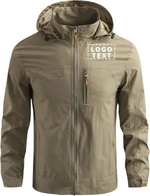 Personalized Men's Waterproof Raincoat Custom Lightweight Hooded Jacket Hiking Coat Softshell Windbreaker