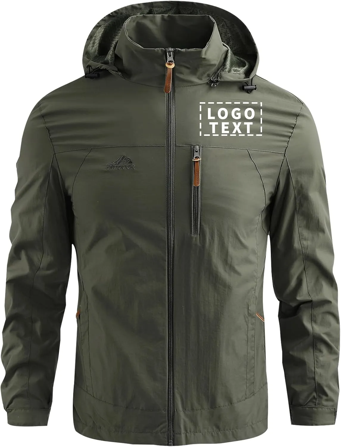 Personalized Men's Waterproof Raincoat Custom Lightweight Hooded Jacket Hiking Coat Softshell Windbreaker