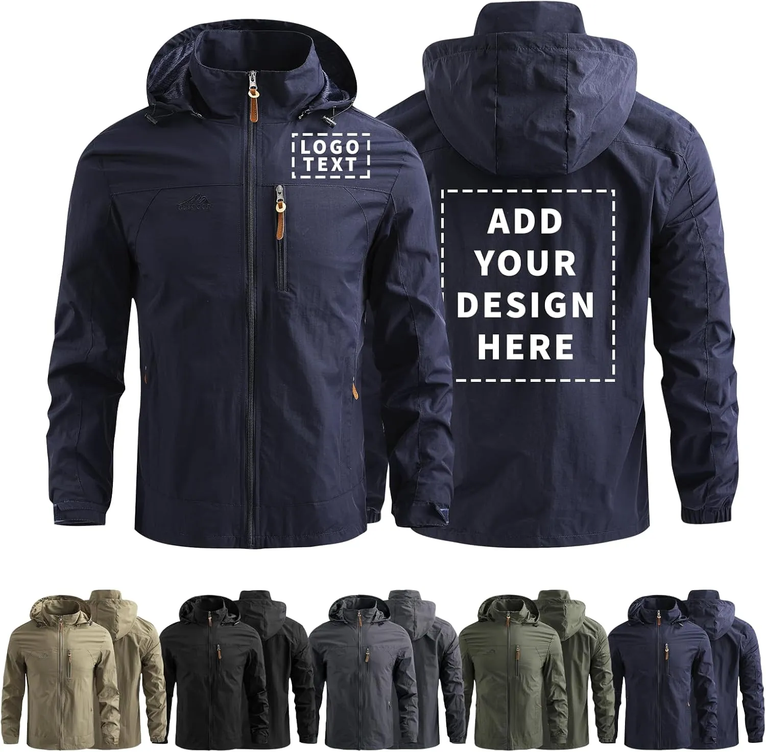Personalized Men's Waterproof Raincoat Custom Lightweight Hooded Jacket Hiking Coat Softshell Windbreaker