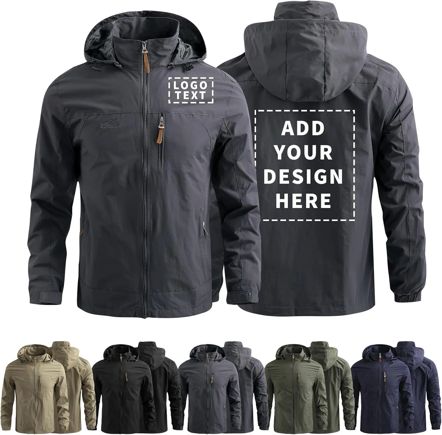 Personalized Men's Waterproof Raincoat Custom Lightweight Hooded Jacket Hiking Coat Softshell Windbreaker