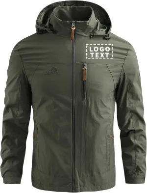 Personalized Men's Waterproof Raincoat Custom Lightweight Hooded Jacket Hiking Coat Softshell Windbreaker