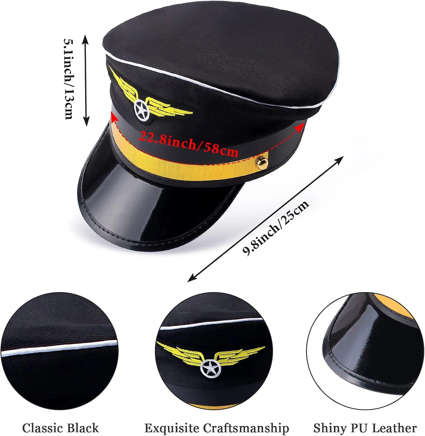 Pilot Costume Kit with Hat Aviator Sunglasses Tie Pin for Men Aviation Halloween Dress Up Accessories Set