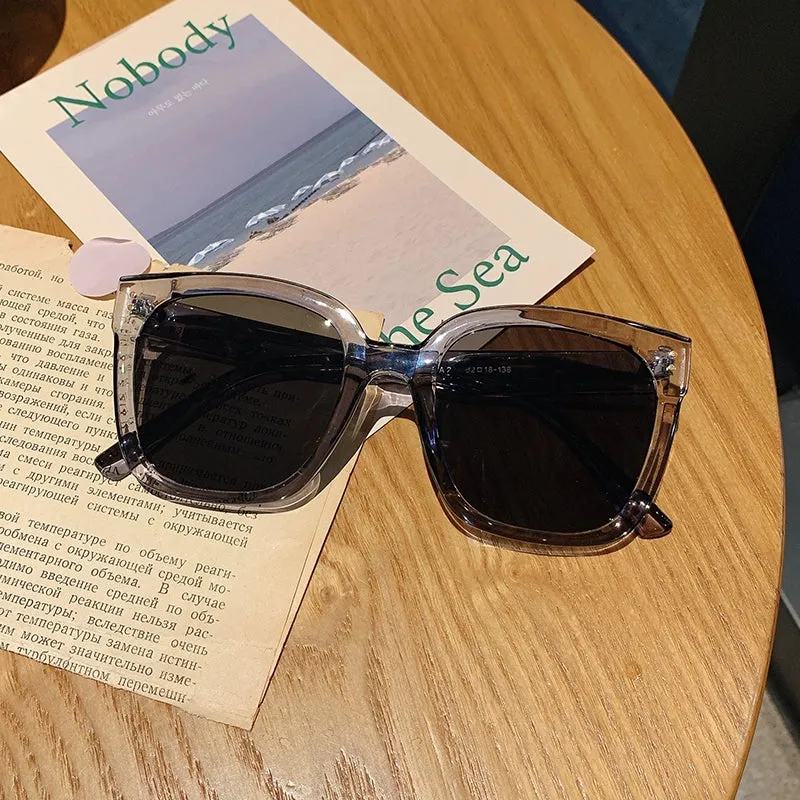 Plain Square Ins round Face Beige Female Street Shot Sunglasses