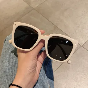 Plain Square Ins round Face Beige Female Street Shot Sunglasses