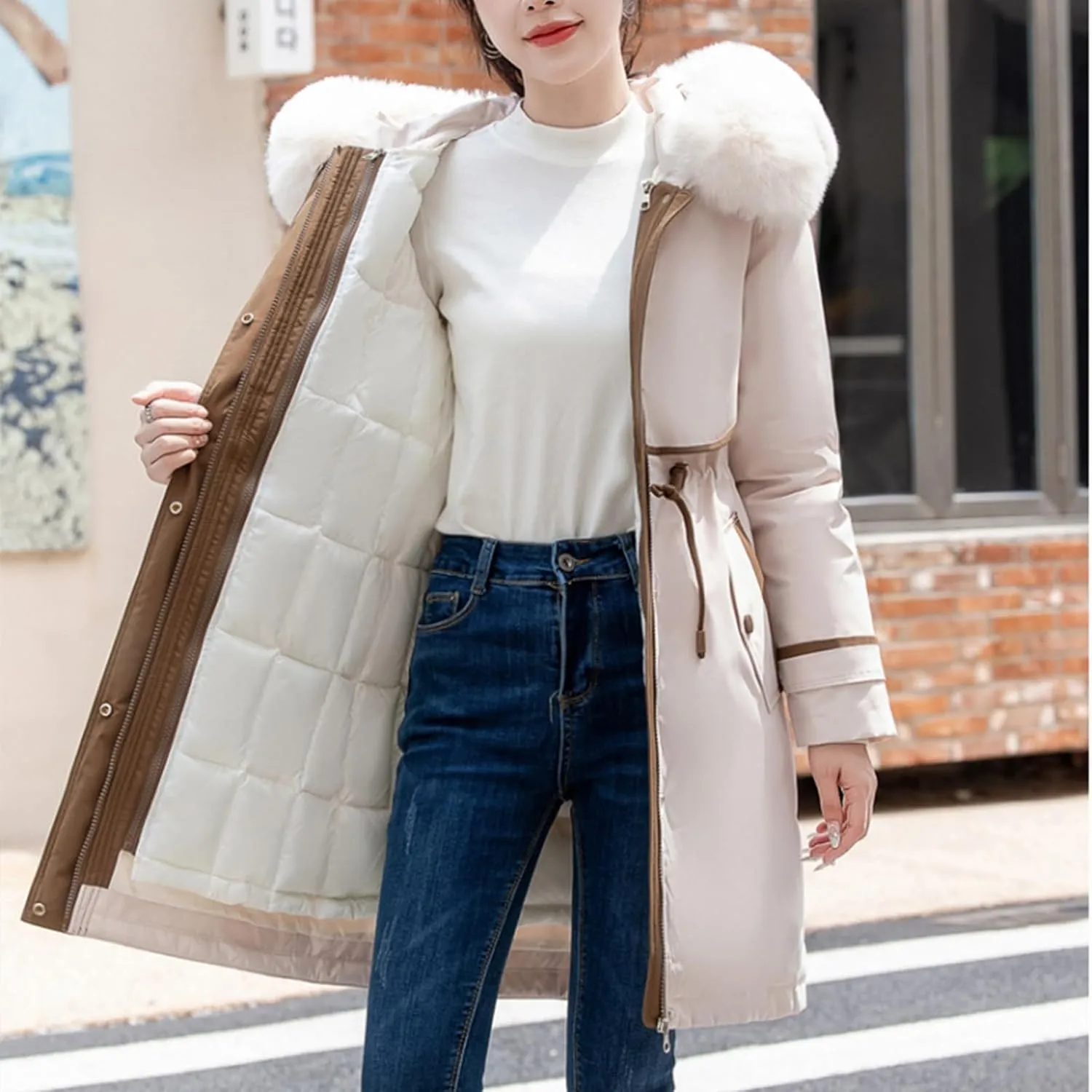 Plus Size Winter Coats for Women Long Winter Jacket with Fur Hood Thick Winter Trench Coat Winter Clothes for Women