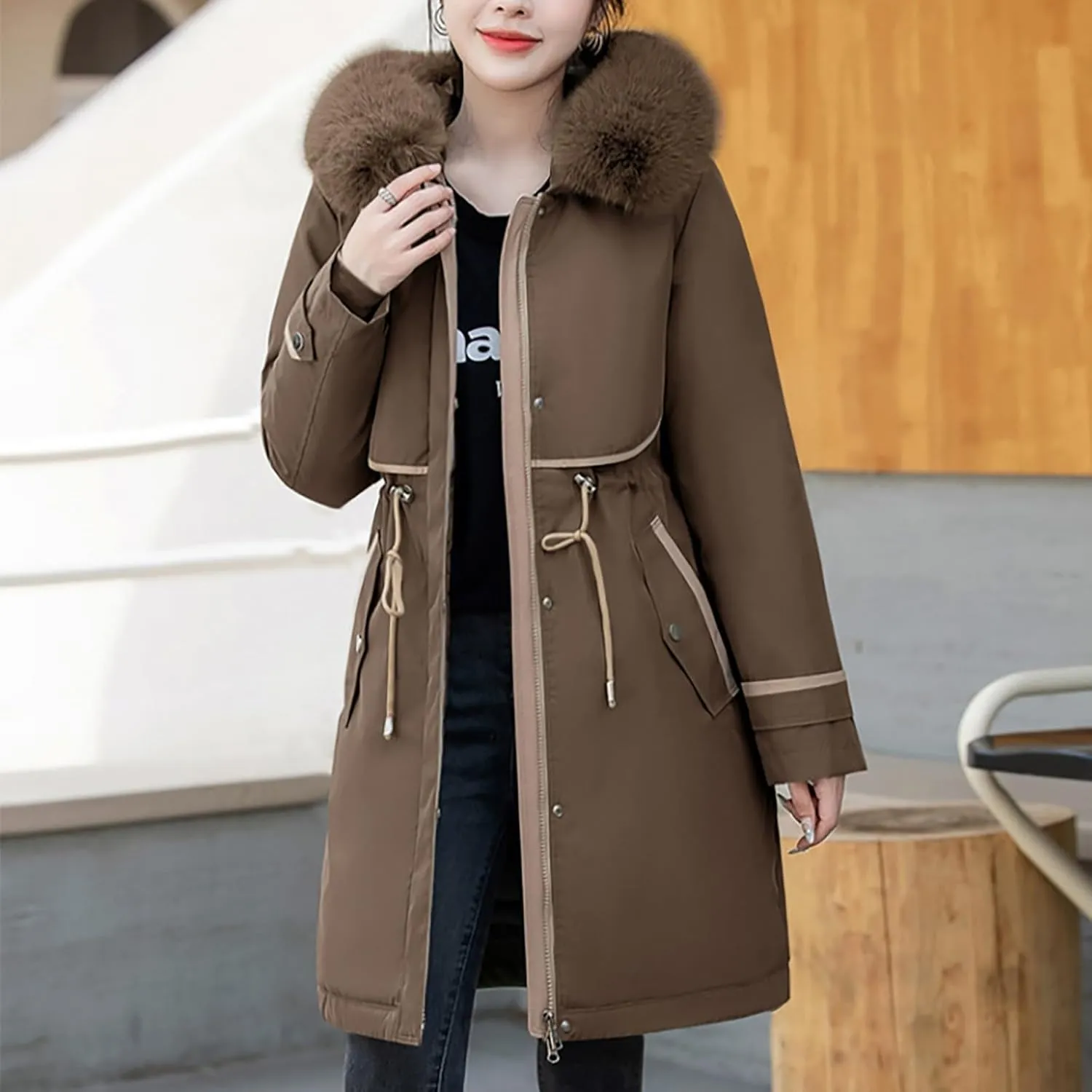Plus Size Winter Coats for Women Long Winter Jacket with Fur Hood Thick Winter Trench Coat Winter Clothes for Women