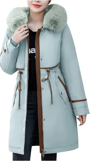 Plus Size Winter Coats for Women Long Winter Jacket with Fur Hood Thick Winter Trench Coat Winter Clothes for Women