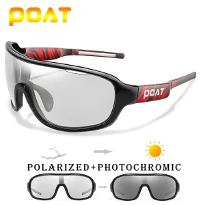 POAT BRAND  Polarized Photochromic Shades For Men And Women Outdoor Windproof Road Eyewear Sports Cycling Fishing Sunglasses