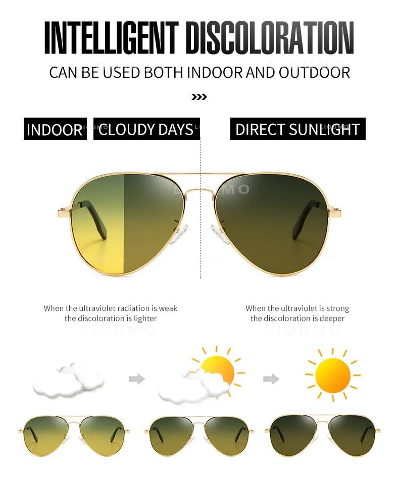 Polarized Photochromic Day/Night Pilot Sunglasses