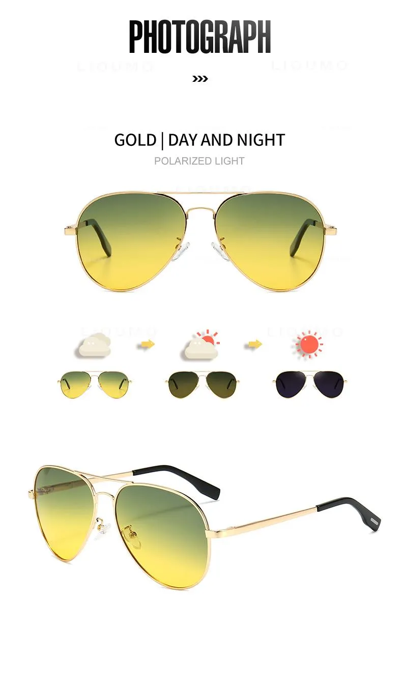 Polarized Photochromic Day/Night Pilot Sunglasses