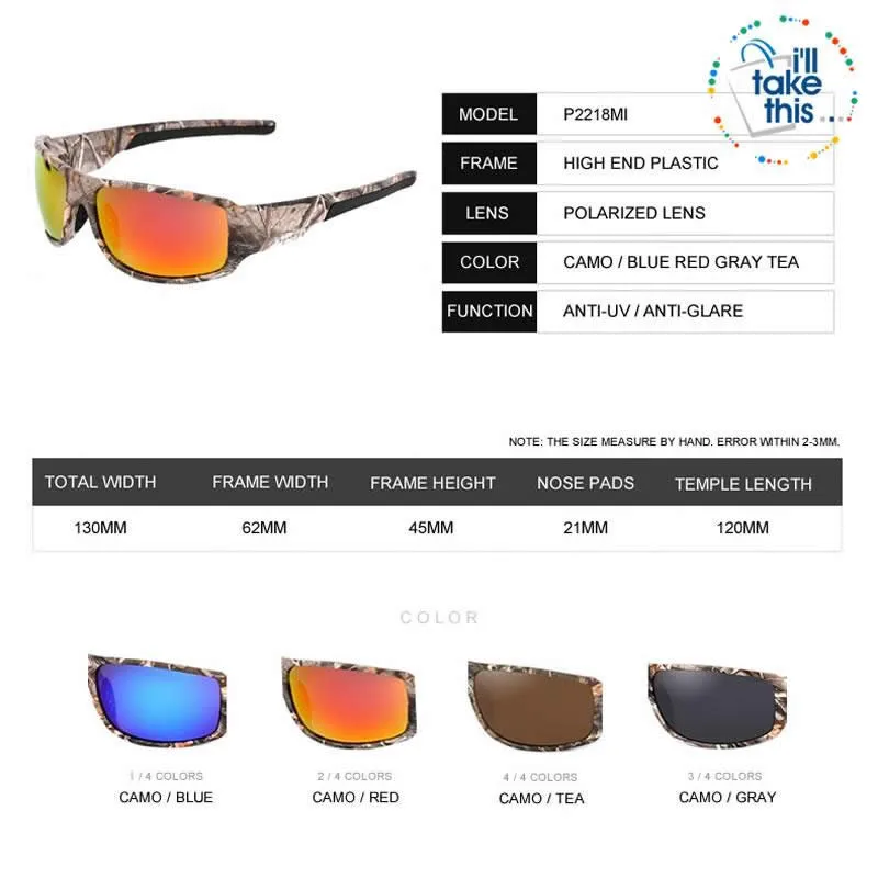 Polarized Sunglasses Camouflage Frame Sport Sun Glasses Fishing, Hunting, GREAT Driving glasses