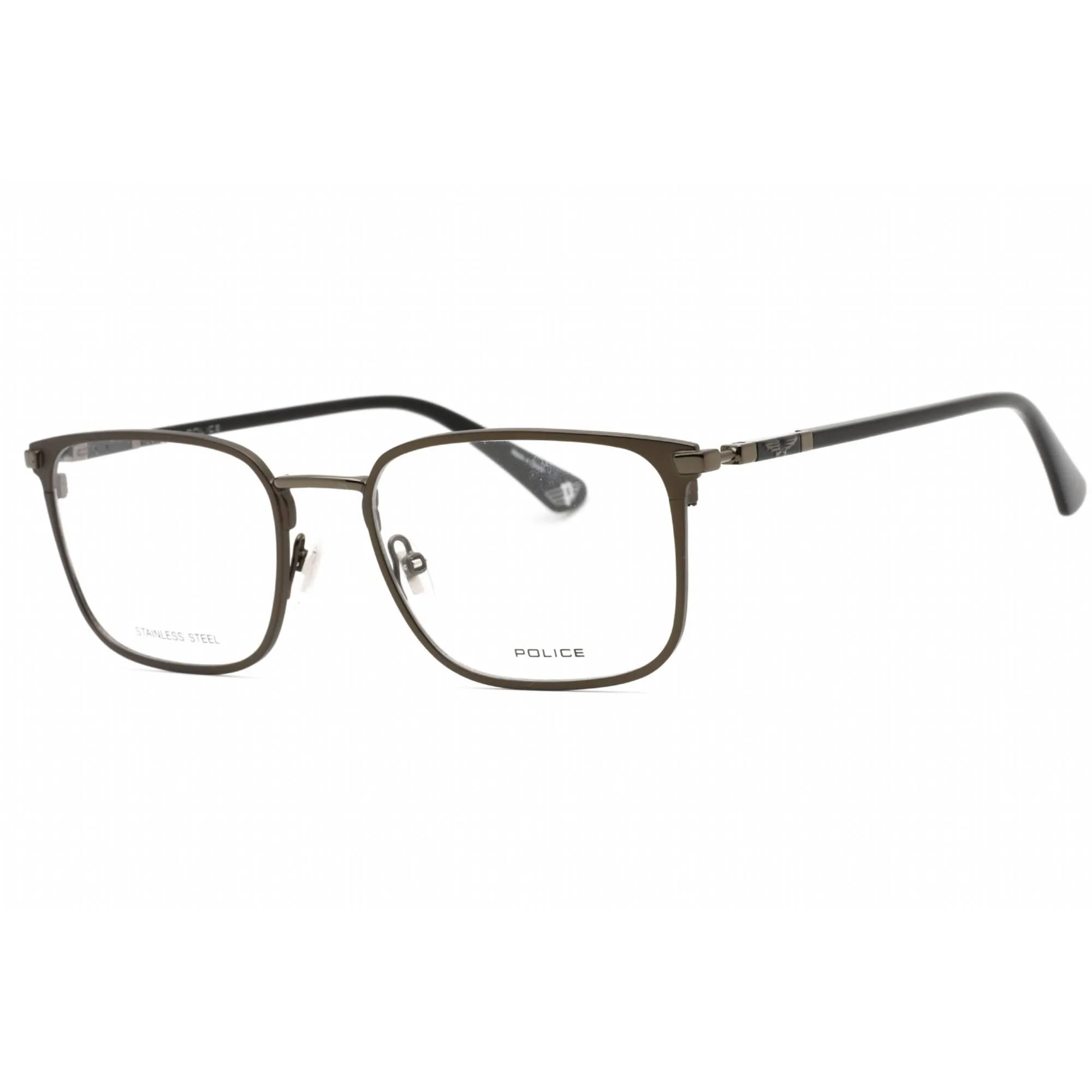 Police Men's Eyeglasses - Shiny Black Metal Rectangular Shape Frame | VPLE96N 08GF