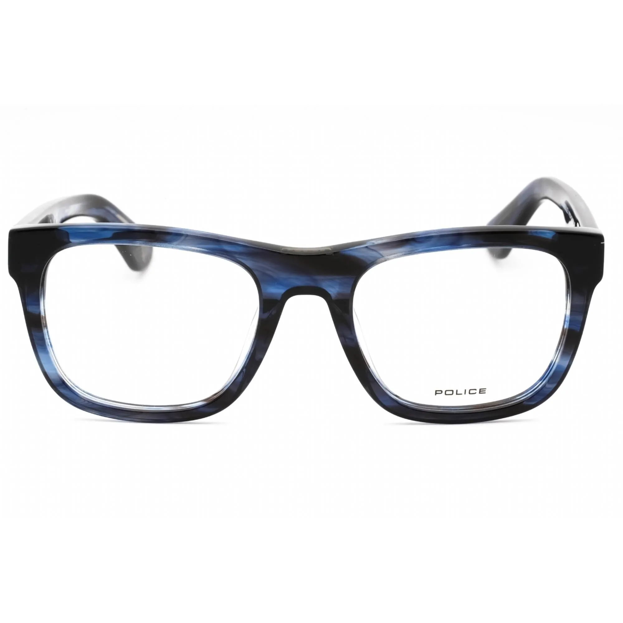 Police Men's Eyeglasses - Shiny Streaked Blue Acetate Square Shape Frame | VPLE37 06WR