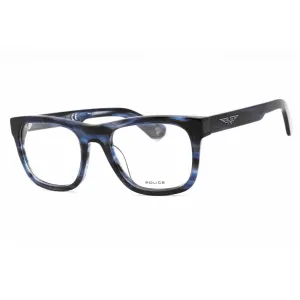 Police Men's Eyeglasses - Shiny Streaked Blue Acetate Square Shape Frame | VPLE37 06WR