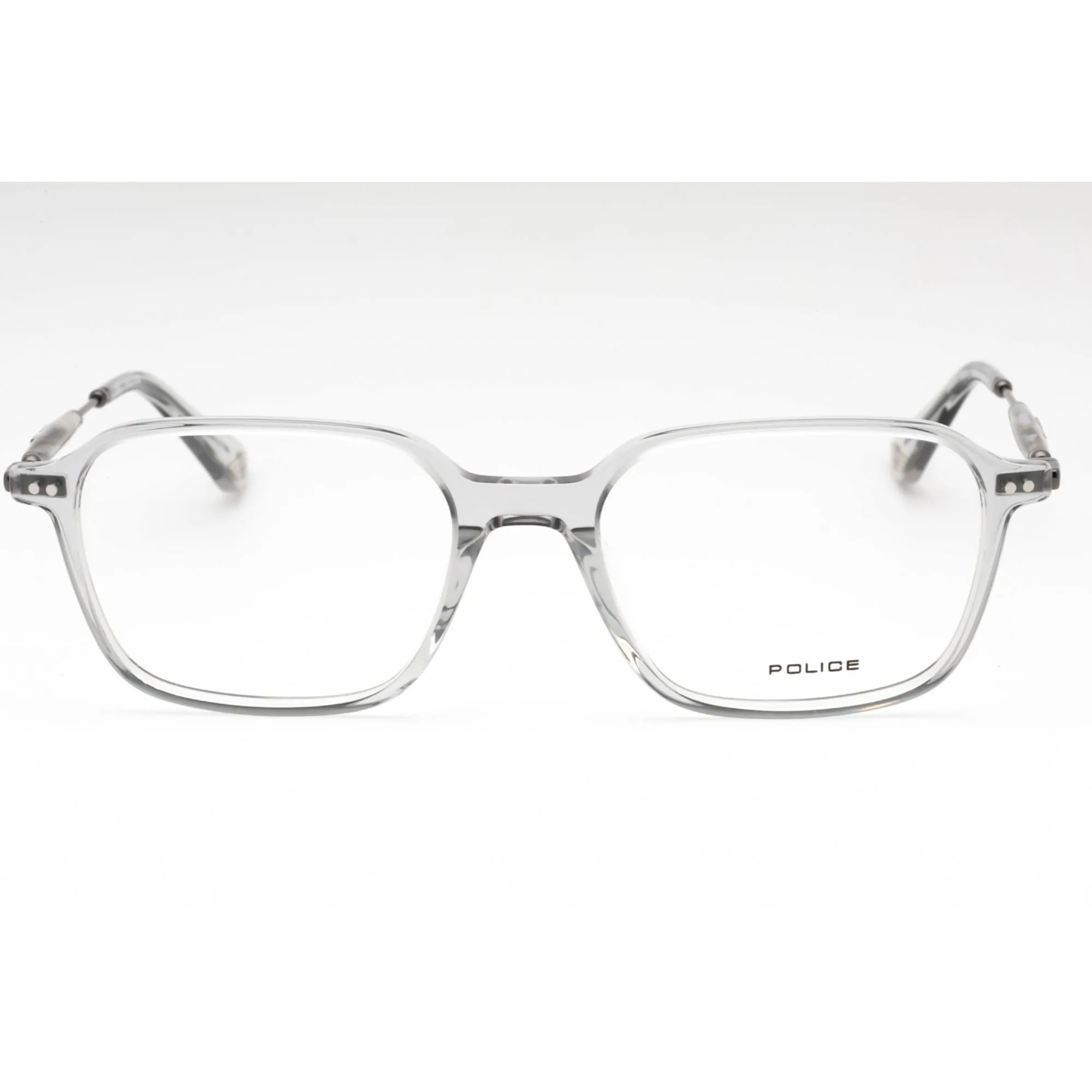 Police Unisex Eyeglasses - Transparent Grey Plastic Rectangular Frame | VPLE98 06S8