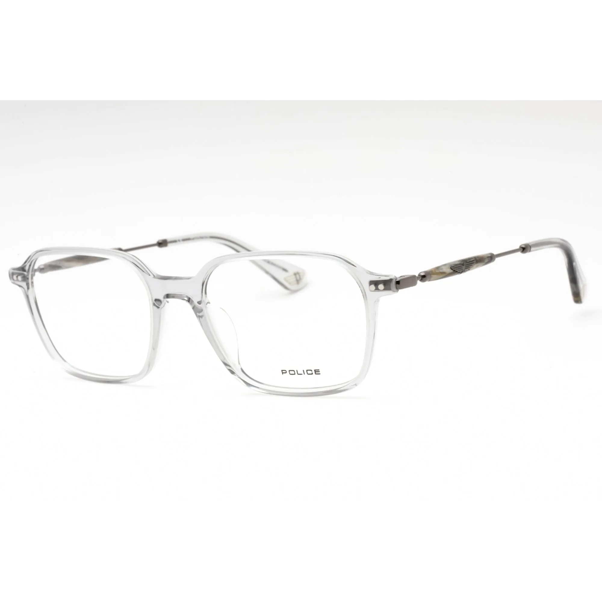 Police Unisex Eyeglasses - Transparent Grey Plastic Rectangular Frame | VPLE98 06S8