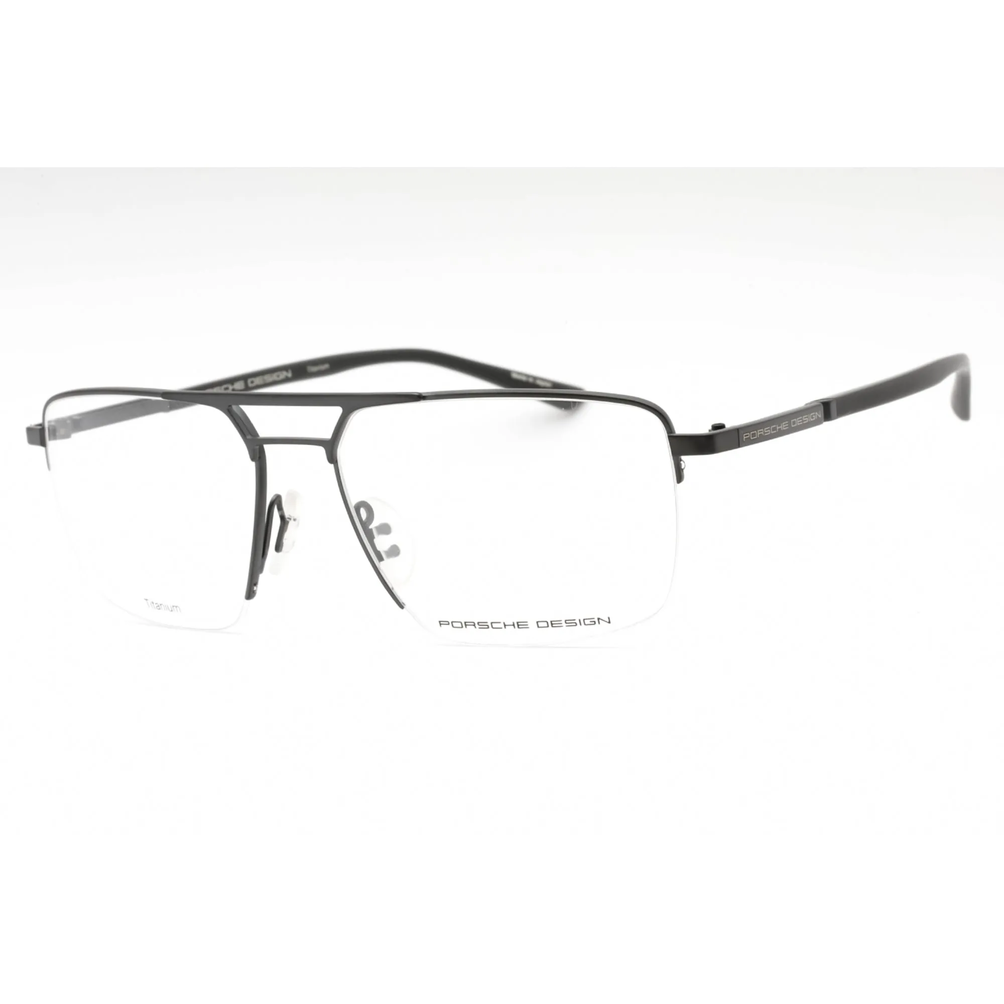 Porsche Men's Eyeglasses - Black Metal Rectangular Frame Clear Demo Lens | P8398 A