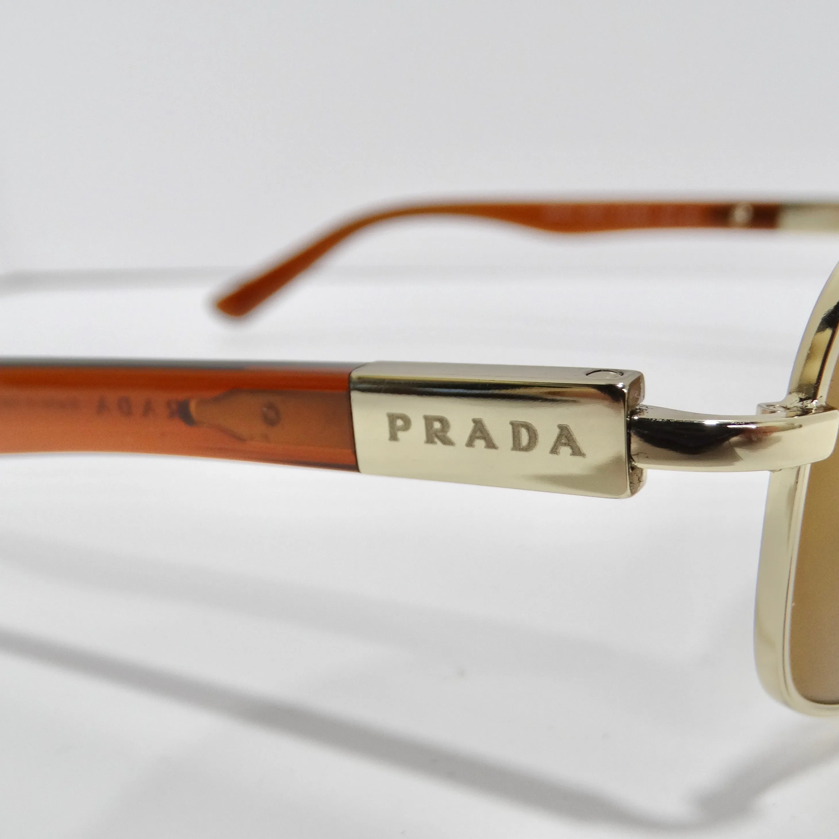 Prada 1990s Brown Gold Tone Aviator Sunglasses