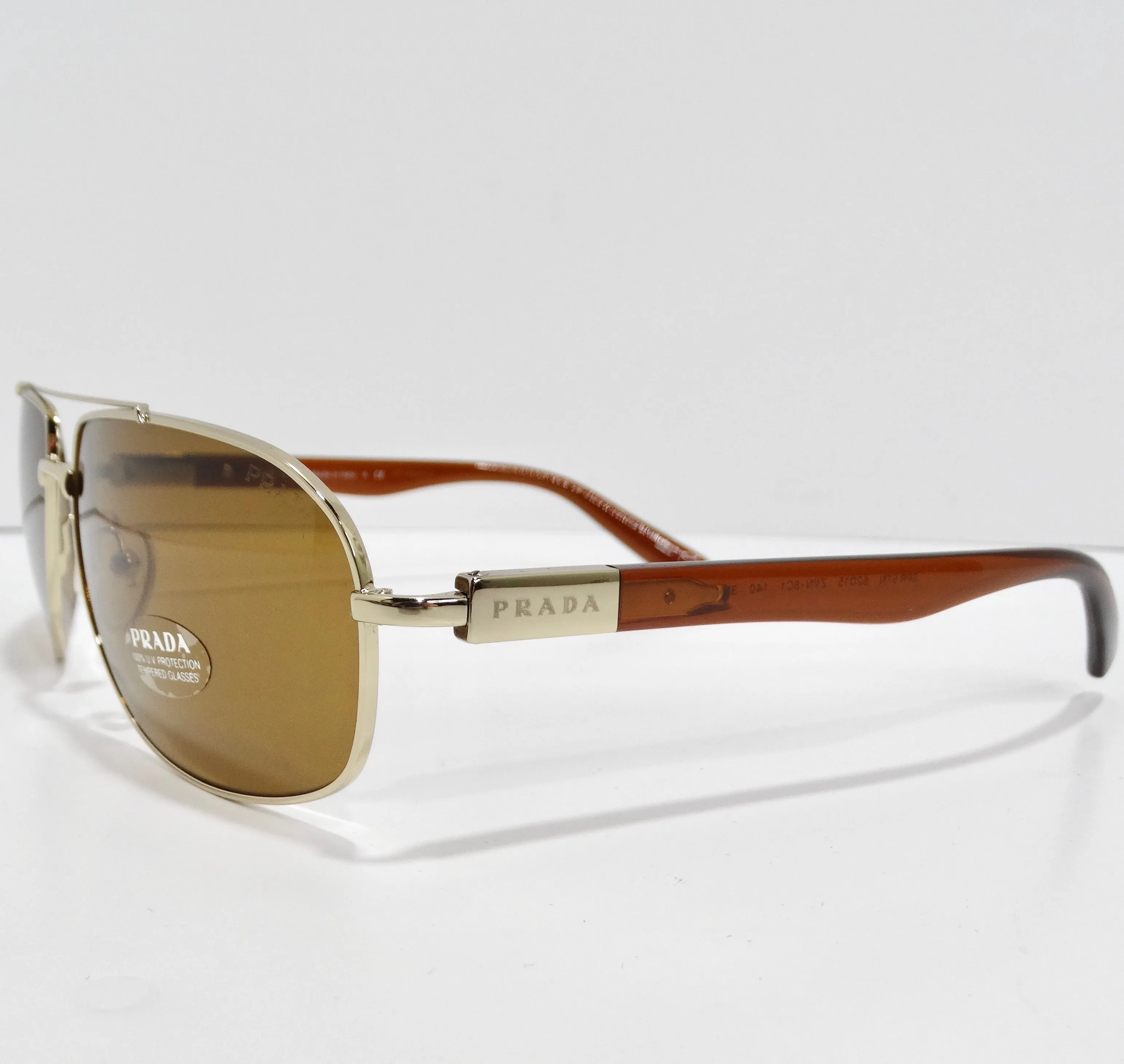 Prada 1990s Brown Gold Tone Aviator Sunglasses