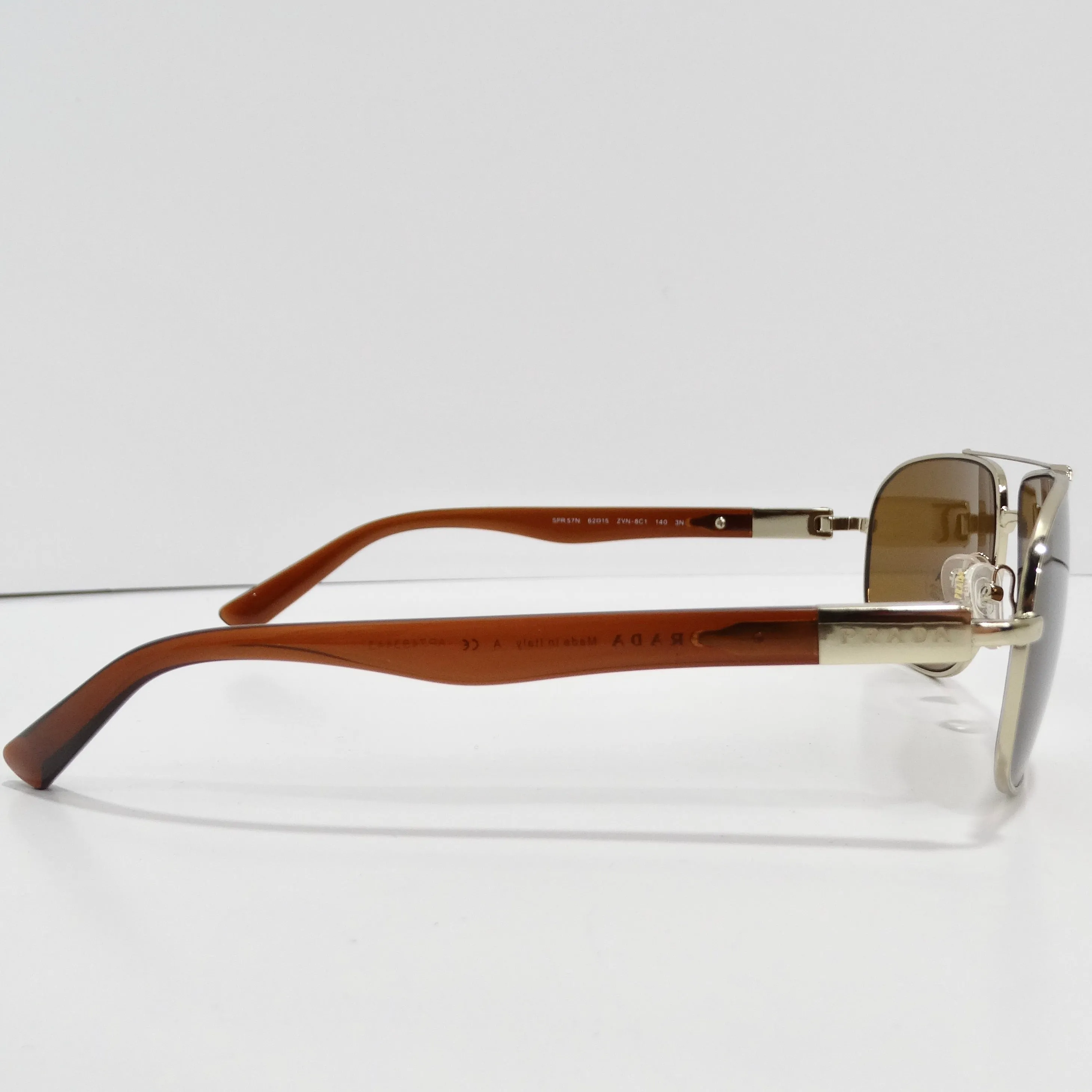 Prada 1990s Brown Gold Tone Aviator Sunglasses